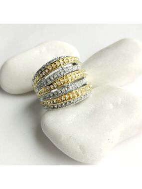 Silver gold cz dome ring sz 8